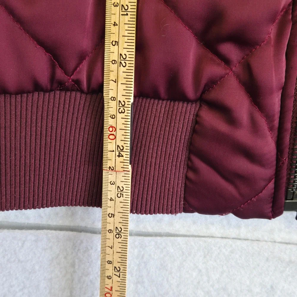 COACH New York Women Quilted Bomber Jacket Burgundy F86472 Size S Leather Trim